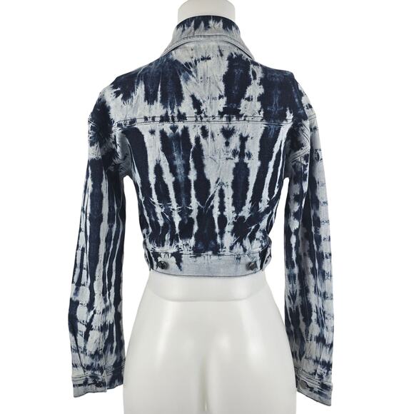 Good American Cropped Blue Tie Dye Denim Jeans Women's Jacket 0 - Picture 3 of 6